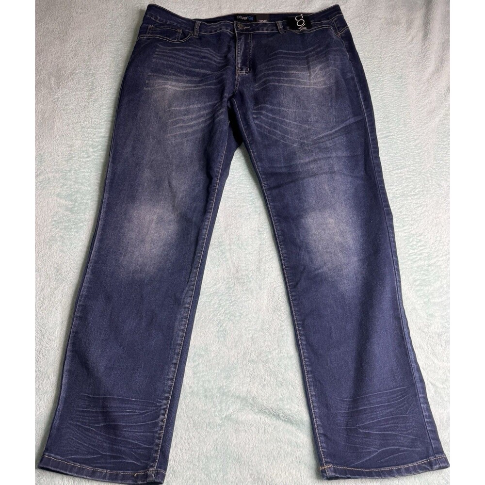 Cover Girl Dark Blue Jeans Denim Fading Whiskering Size 24W